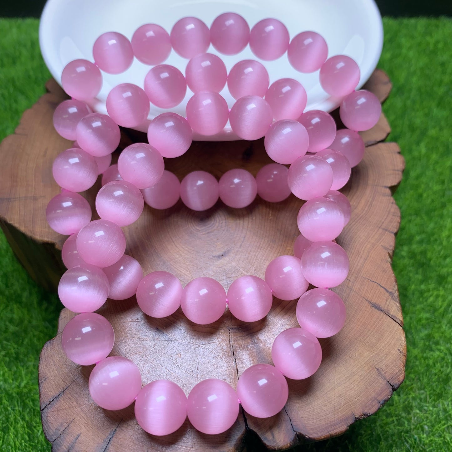 Pink Cat Eye(man-made) bracelet 12mm  1pc (SL1007)