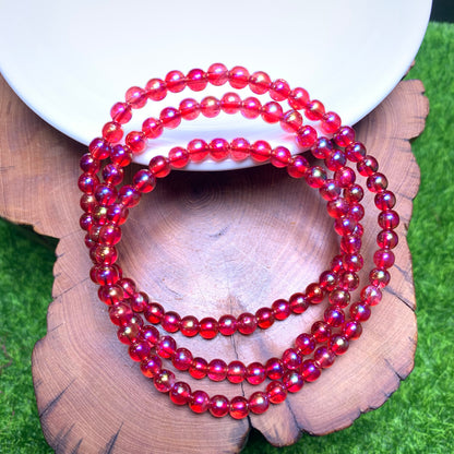 Aura red clear quartz 3circle bracelet 4mm 1pc  (SL1032)