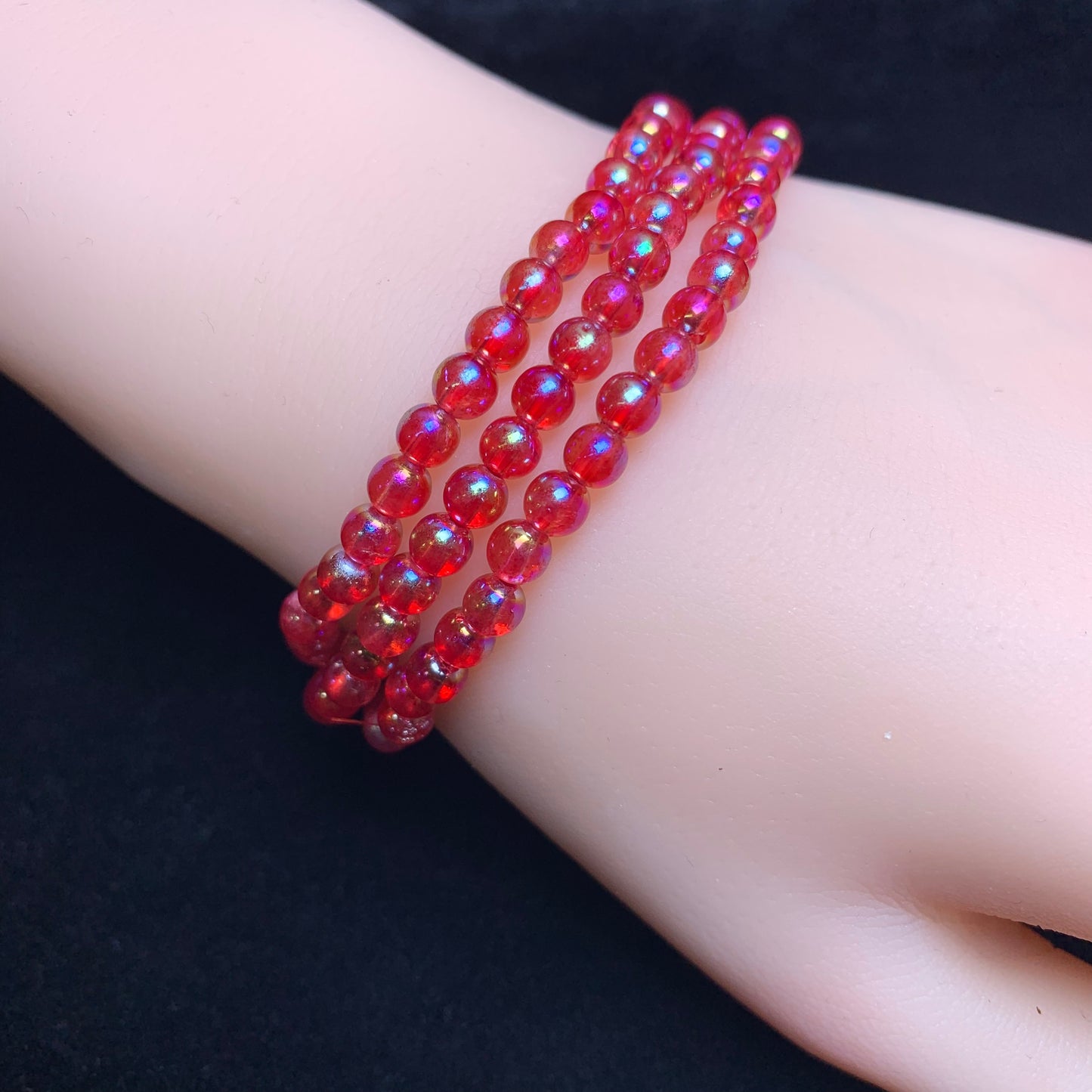 Aura red clear quartz 3circle bracelet 4mm 1pc  (SL1032)