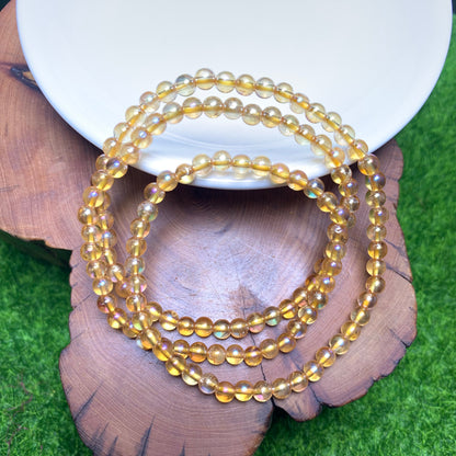 Auar golden clear quartz 3 circle bracelet 4mm  1pc (SL1031)