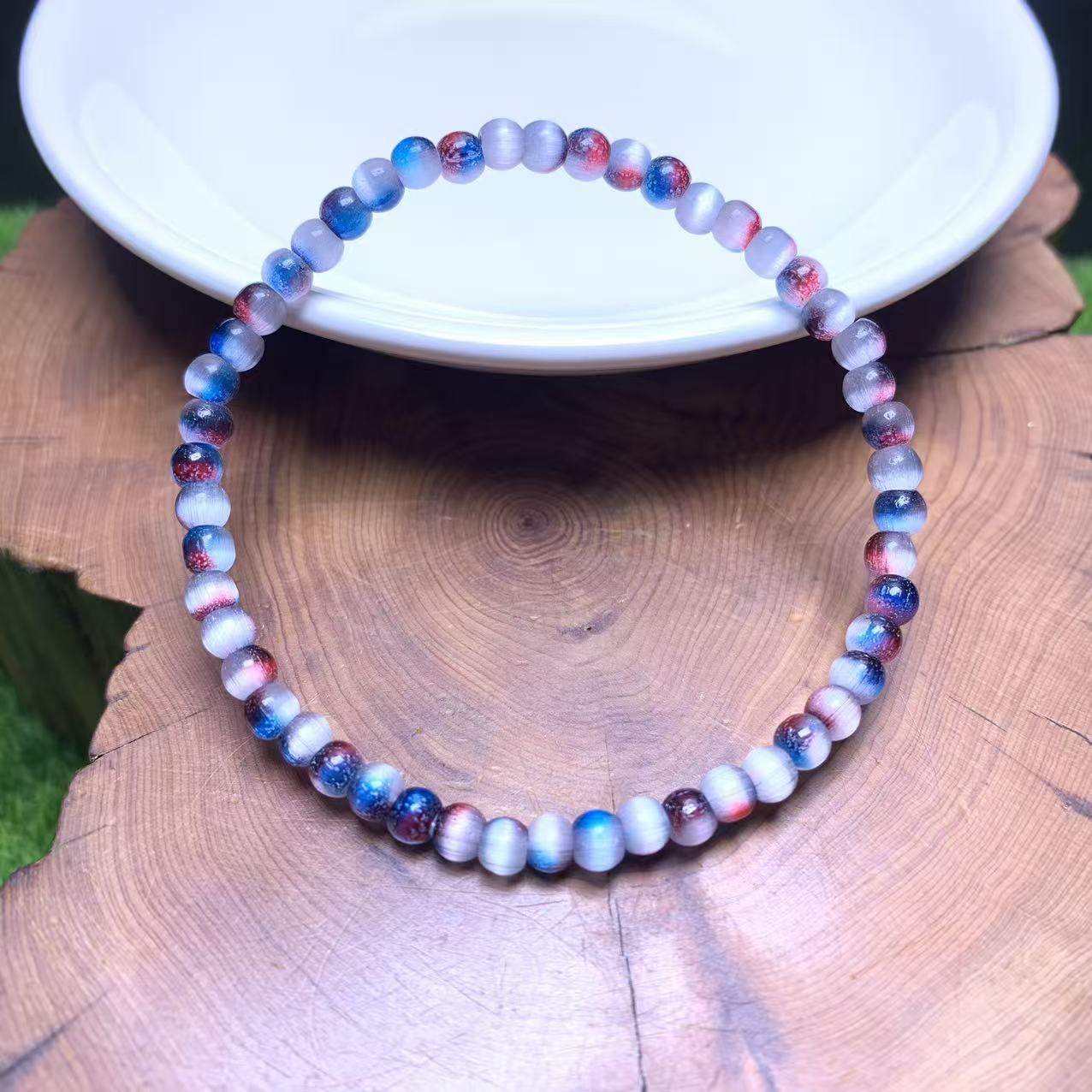 Glas Feuer Eis Katzenaugen Armband 4mm 1 Stk (SL1088)