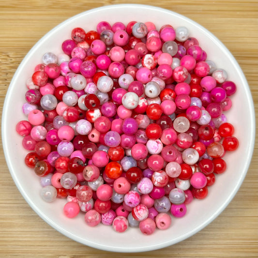 Scarlet-pink agate (dyed) BUY 1 GET 1 FREE crystal bead 168pcs_ 1 bowl 6mm（BOGO77）