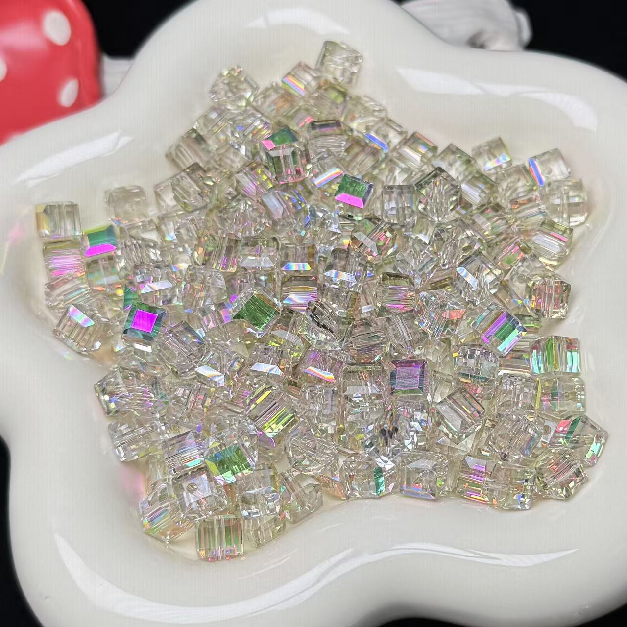 Amorous Golden Pink Cube Glass Beads 7mm (GL 9)
