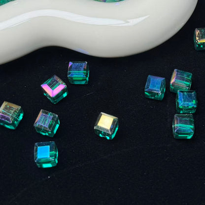 Malachite Green AB Cube Glass Beads 7mm (GL 5)