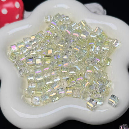 Lemon Yellow Aura Cube Glass Beads 7mm (GL 7)