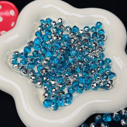 Half Blue Half Silver Flower Glass Beads 8mm (GL25)