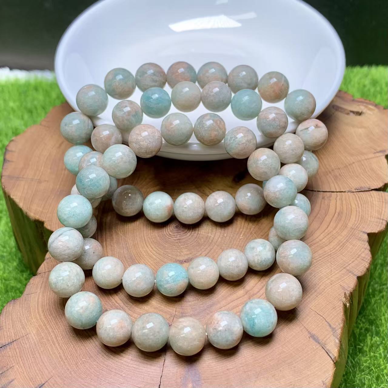 Amazonite symbiosis pink sakura rain rhodonited bracelet 9mm 1pc (SL941）