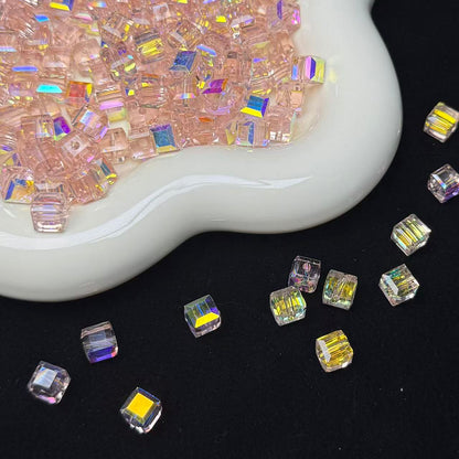 Pink Aura Cube Glass Beads 7mm (GL 11)