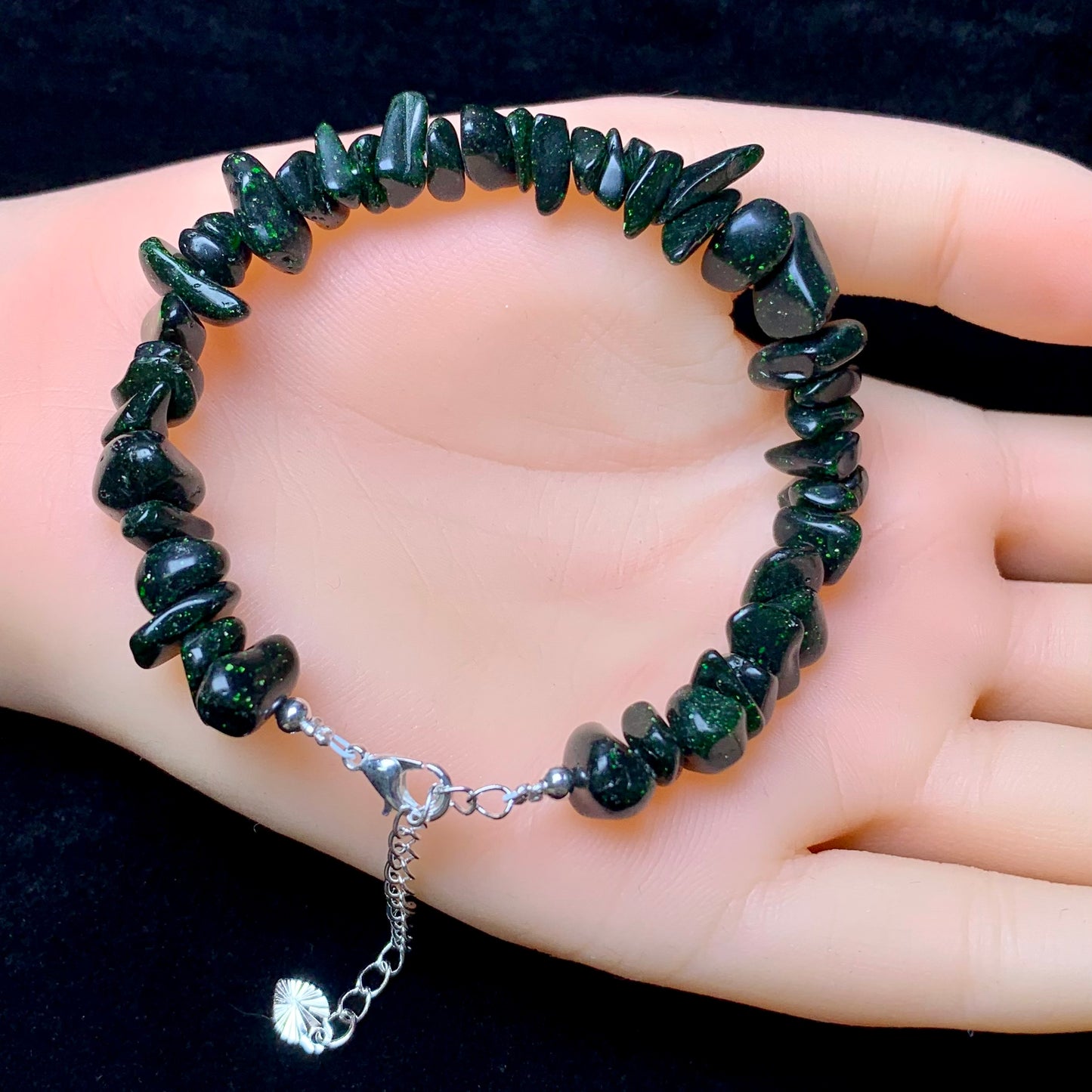 Green sandstone(man-made) chip bracelet 1pc(SL864)