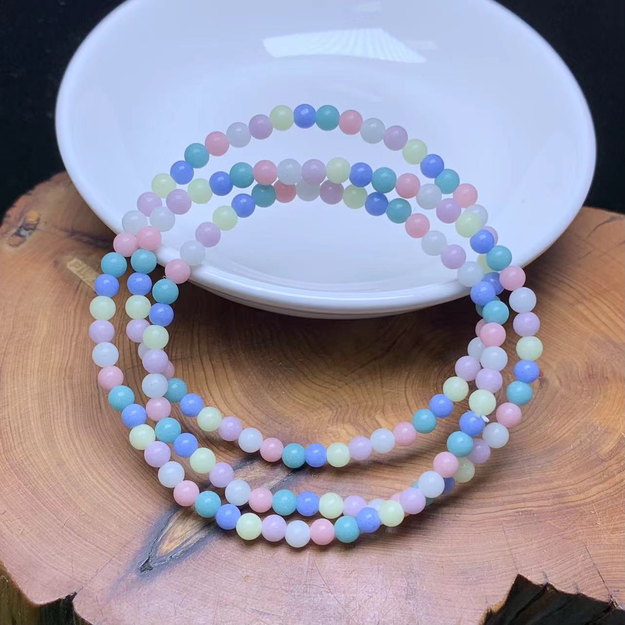 Luminous Jade(man-made) 3 circle bracelet 4mm 1pc(SL788)