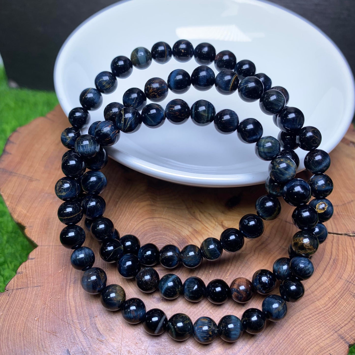 Yellow blue tiger eye bracelet 6mm 1pc(SL68)