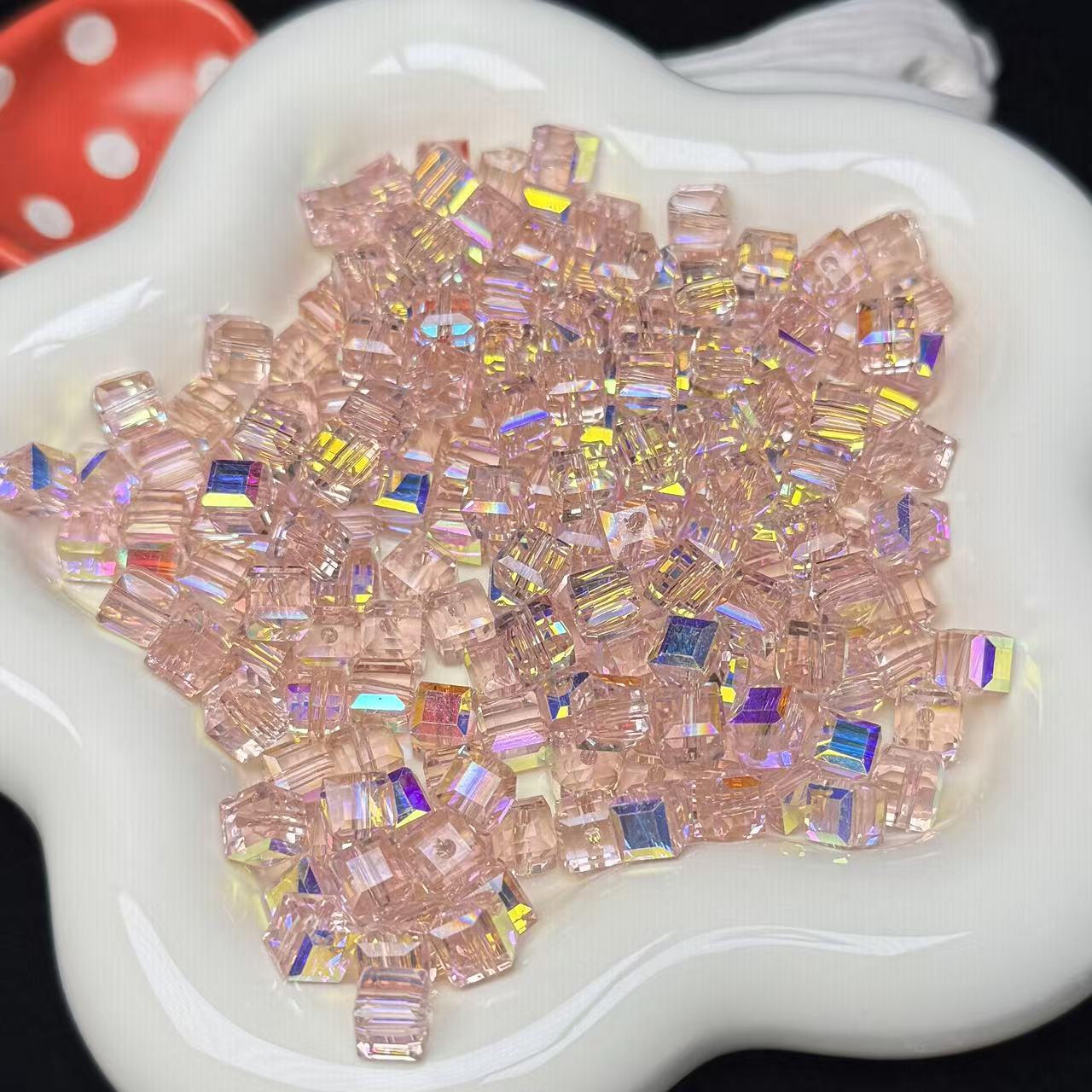 Pink Aura Cube Glass Beads 7mm (GL 11)