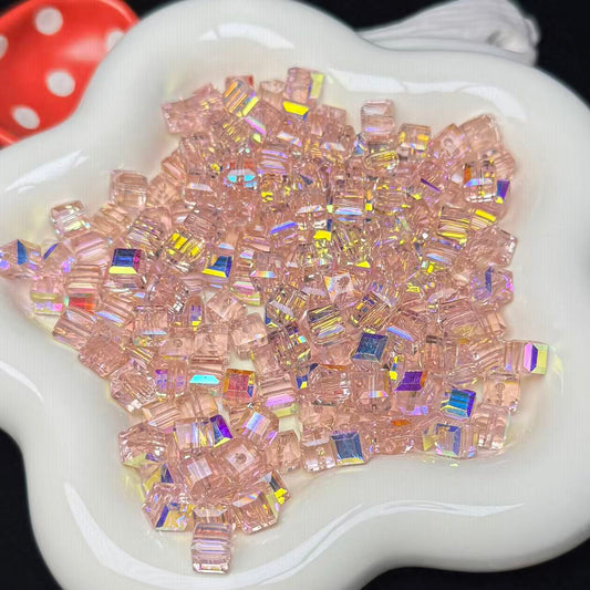 Pink Aura Cube Glass Beads 7mm (GL 11)