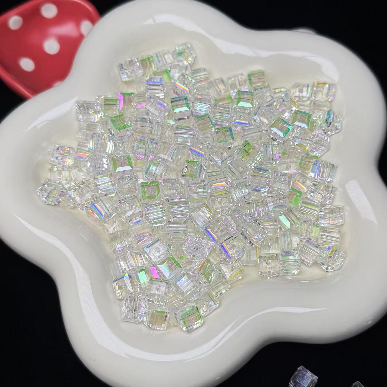 Pink Green Aura Cube Glass Beads 7mm (GL 6)