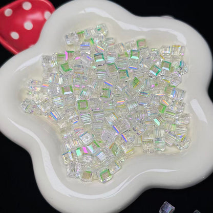 Pink Green Aura Cube Glass Beads 7mm (GL 6)