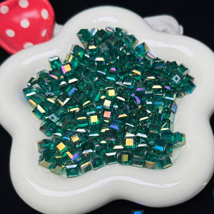 Malachite Green AB Cube Glass Beads 7mm (GL 5)