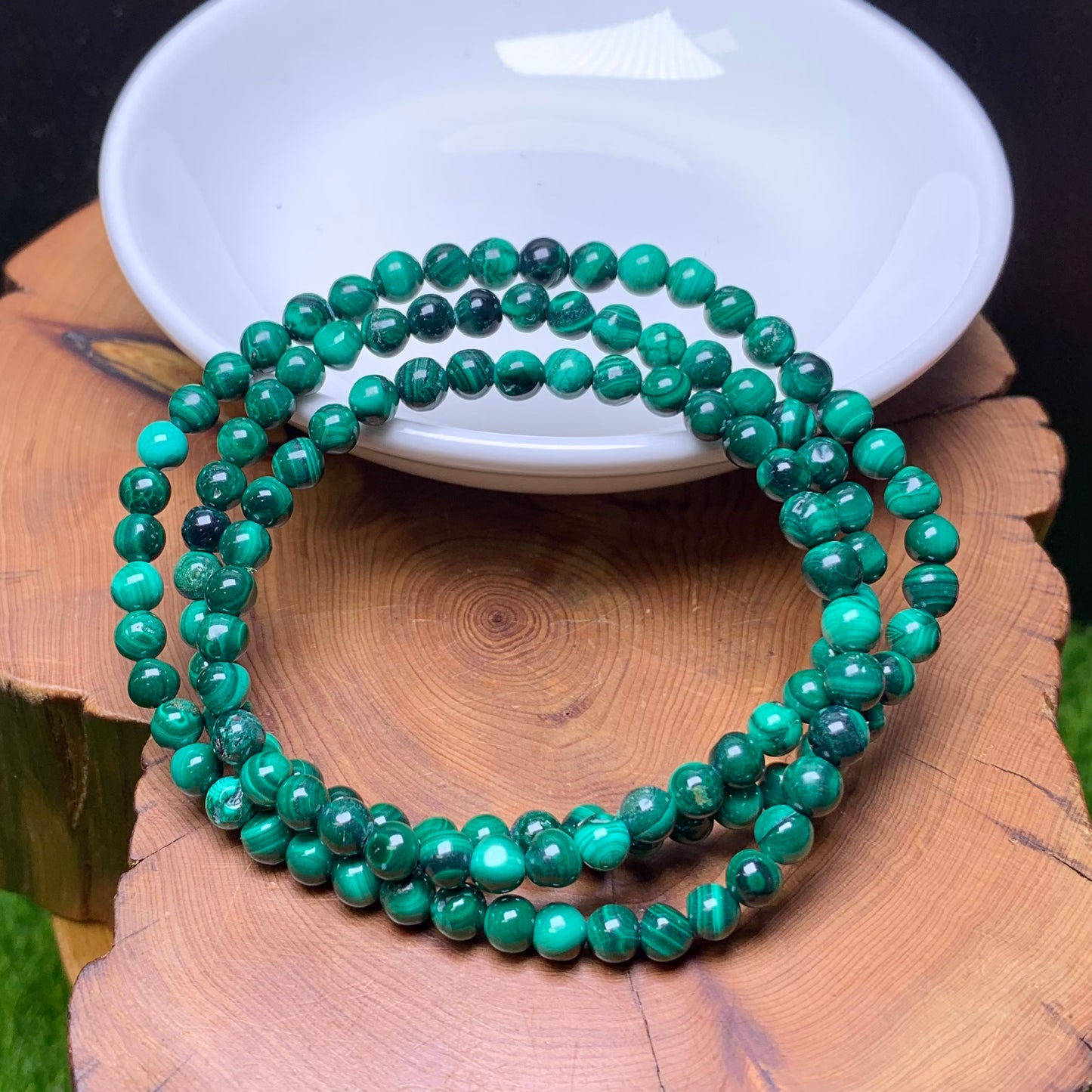 Malachite（With natural crackles) 3circle bracelet 4-5mm 1pc (SL750)