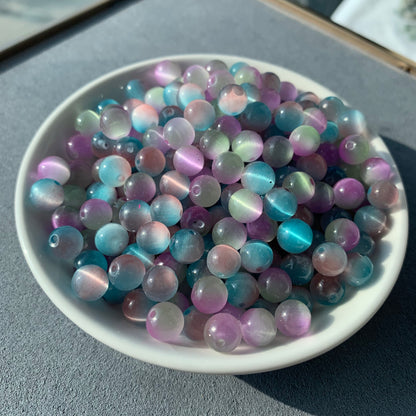 Colorful Aurora Cat Eye（man-made） bead 132pcs-8mm/1 bowl 11$(MM1)