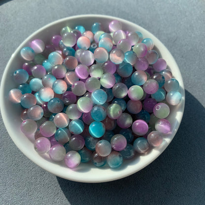 Colorful Aurora Cat Eye（man-made） bead 132pcs-8mm/1 bowl 11$(MM1)