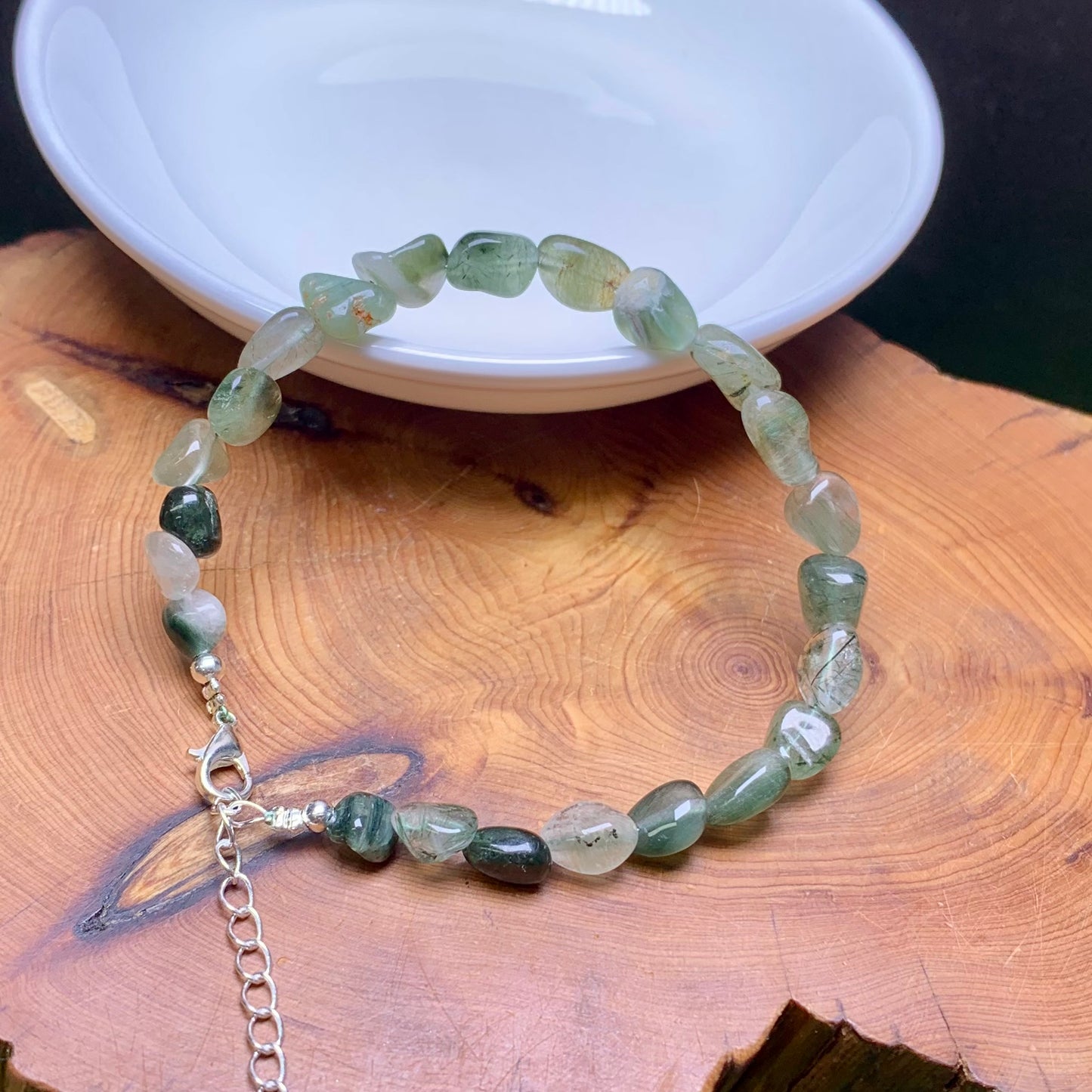 Green Rutile chip bracelet 1pc (SL829)
