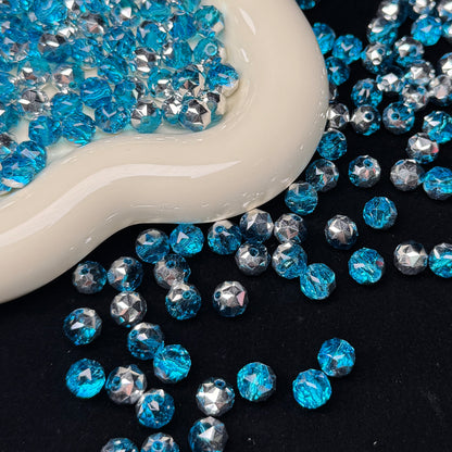 Half Blue Half Silver Flower Glass Beads 8mm (GL25)